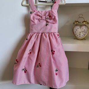 Red and white pinstripe cherry dress, 3T